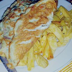 Fried egg and arish potatoes A picture of Fried egg and arish potatoes.