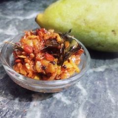A picture of Andhra style raw mango pachadi.