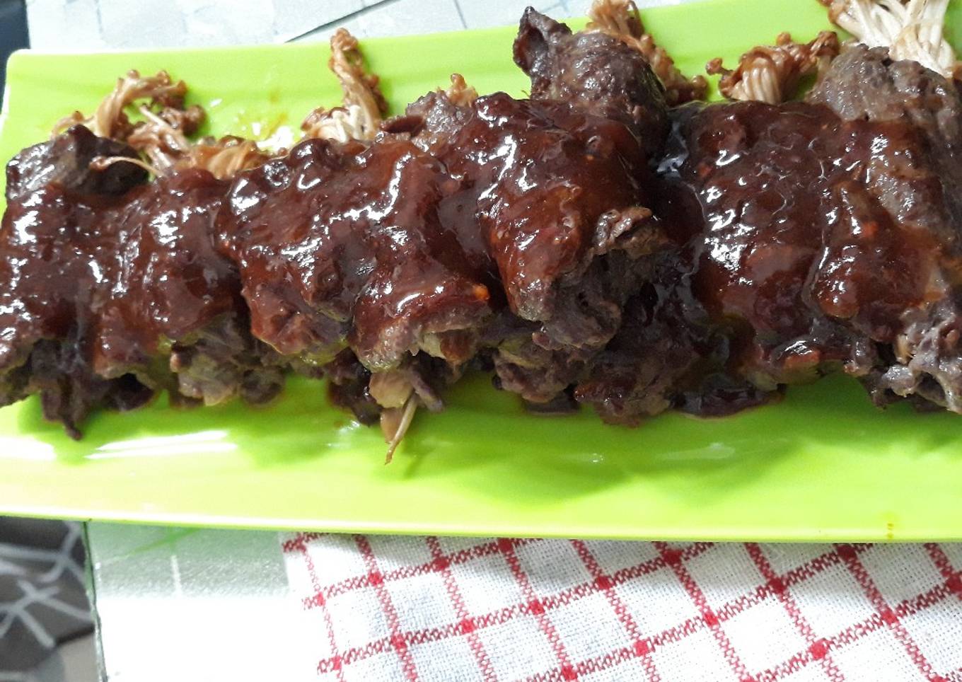 Enoki beef saus teriyaki