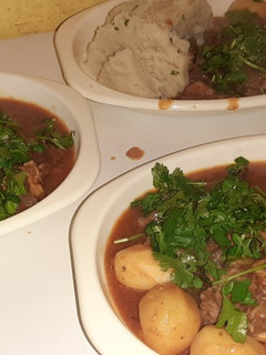 A picture of Ugali plus Stewed Fried Beef.