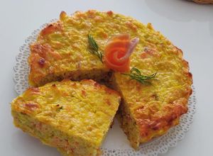 Une photo de Quiche sans pâte à la truite fumée /poireaux