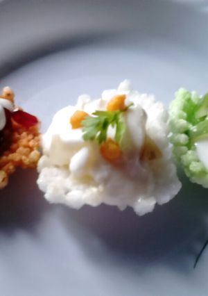 A picture of Tri-colour sabudana papdi chaat.