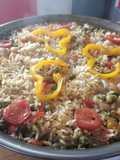 Paella de ostiones y camarones congelados