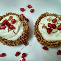 A picture of Shrikhand in vermicelli nest.