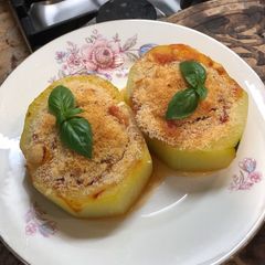 A picture of Vegetarian stuffed marrow.