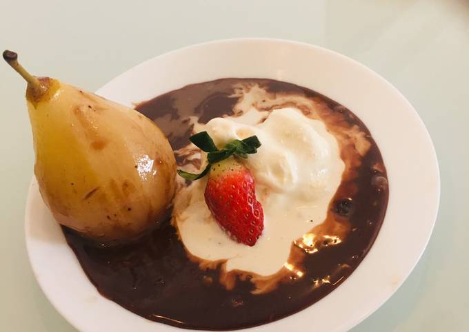 Simple Way to Prepare Homemade Exotic Poached Pear in Chocolate Sauce