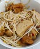 Sambal bean sprouts with fish cake and fried tofu puff