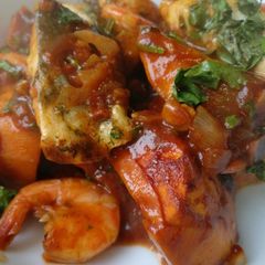 A picture of Sweet potato & fish tagine.