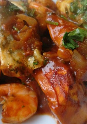 A picture of Sweet potato & fish tagine.