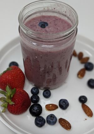 A picture of Perfectly Purple Almond Butter Smoothie.