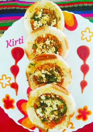 A picture of Stuffed paneer and veggie sandwich.
