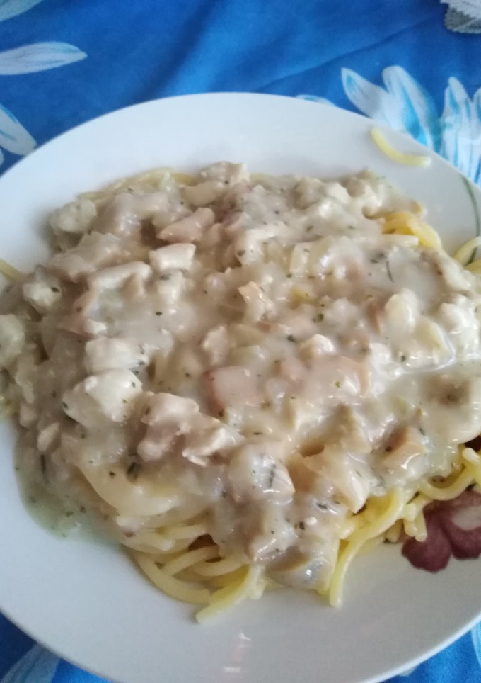 Una foto de Salsa blanca con pollo y champiñones