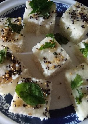 A picture of White dhokla.