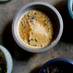 A picture of Mopane worms with peanuts.