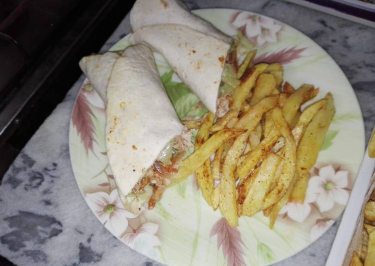 Easiest Way to Prepare Ultimate Mexican Chicken Fajitas Tortilla Wraps With Fries