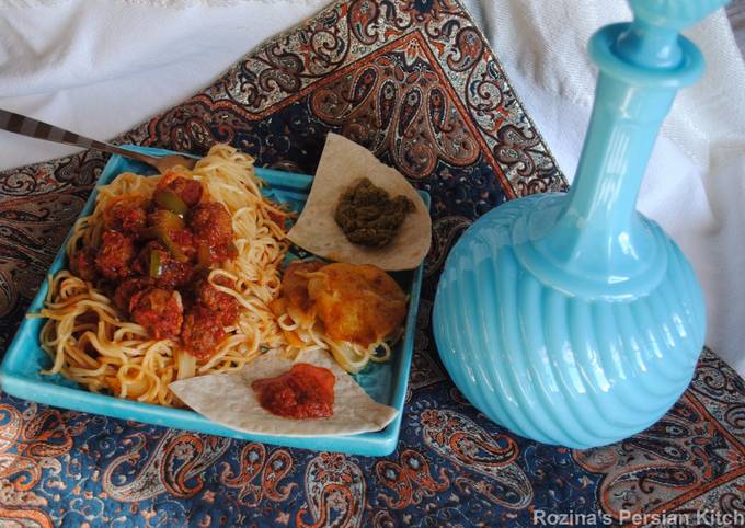 Persian style meatballs spaghetti