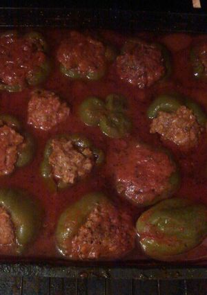 A picture of Picked from garden today stuffed peppers.