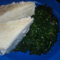 A picture of Ugali,spinach and kales.