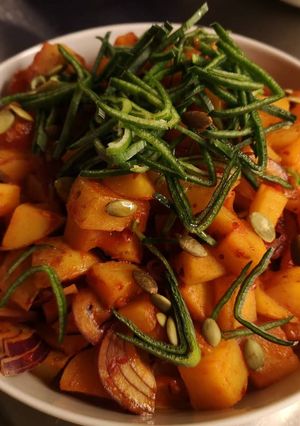 A picture of Sambal chili potatoes.