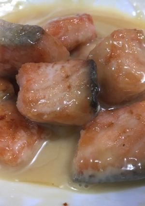 A picture of Salmon with Oyster Mayonnaise Sauce.