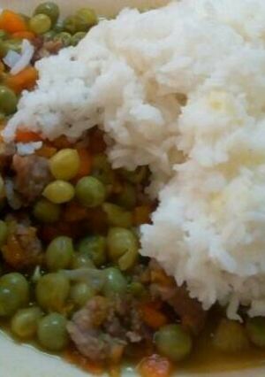 A picture of Beef and minji stew with rice.