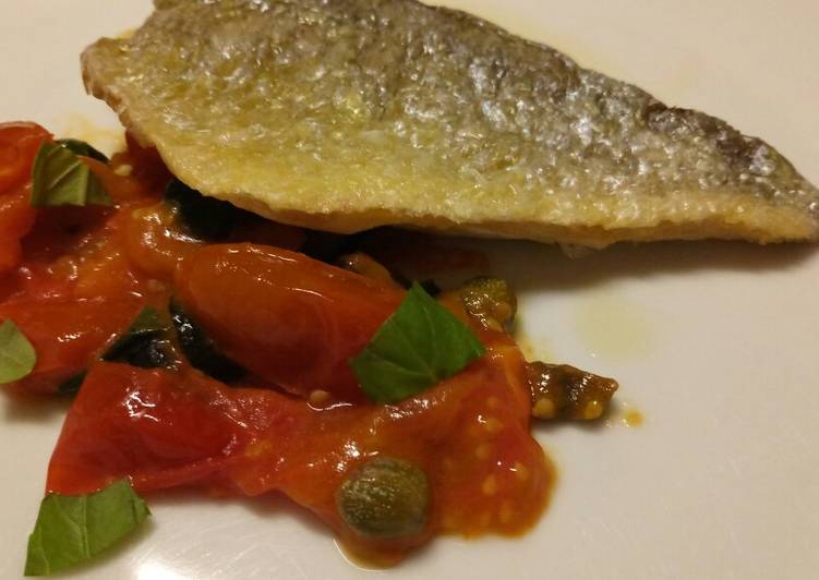 Step-by-Step Guide to Make Favorite Pan fried sea bass with fresh tomatoes