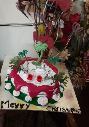 A picture of Christmas 🍫 chocolate choco chips whip cream cake.