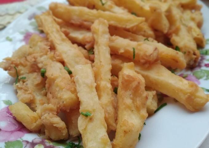 Cara  membuat Kentang goreng tepung (crispy potato 🍟) yang nagih banget