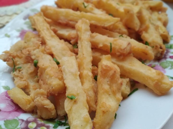  Cara  membuat Kentang goreng tepung (crispy potato 🍟) yang nagih banget