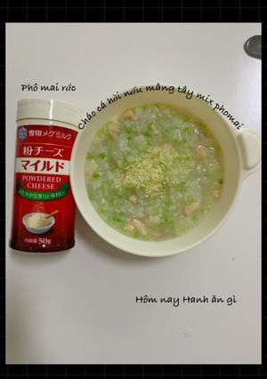 Hình của món Cháo cá hồi măng tây mix phomai.