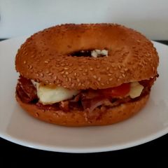 My Morning Bagel 😋#breakfast A picture of My Morning Bagel 😋#breakfast.