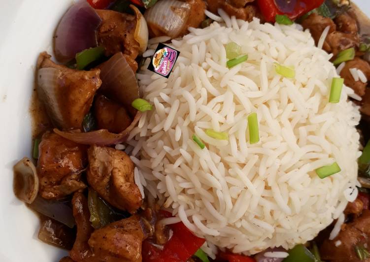 Steps to Prepare Perfect Chicken in Black Pepper Sauce with Steamed Basmati Rice