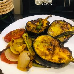 A picture of 3 spice fried brinjal.