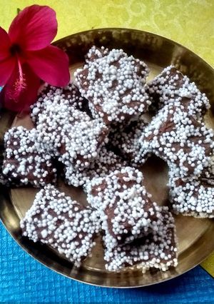 A picture of Uttarakhand famous sweet bal mithai | chocolate barfi.