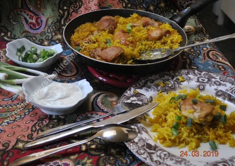 Recipe of Tastefully Turmeric Rice with Chicken  کته زردچوبه با مرغ