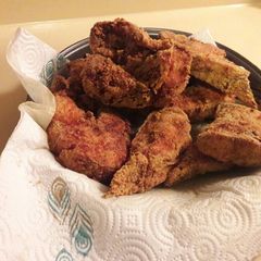 A picture of Home fried catfish steaks (bone in).