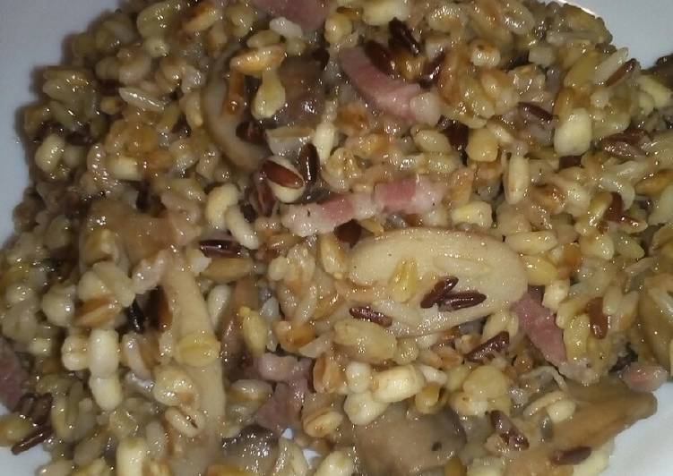 Recetta di Favorite Riso rosso ai 5 cereali, con pancetta dolce e funghi champignon