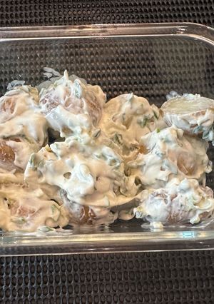 A picture of Fastest (and best) Potato salad. Yummy 😋.