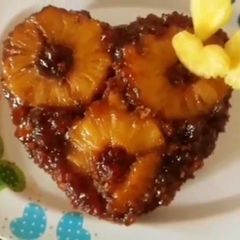 A picture of Upside down caramalized pineapple cake(Eggless/without Oven).