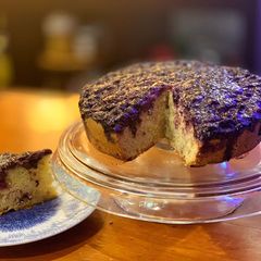 A picture of Almond, blueberry and ricotta cake.