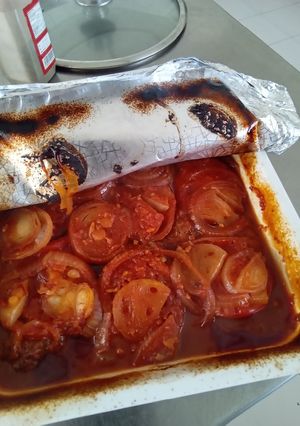 A picture of Kofta in the oven.