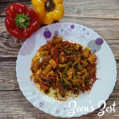 A picture of Baby Corn Capsicum Fry with Malai/Fresh Cream.