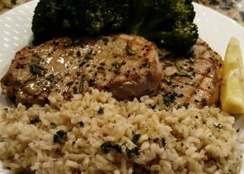 Fresh, Serving Recipe Grilled Centercut Pork Chops with Steamed Broccoli and Rice Delicious and Healthy
