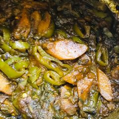 A picture of Stir fry allu,palak, capsicum.