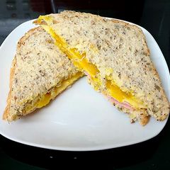 A picture of My Ham & Cheese Sandwhich with Piccalili.