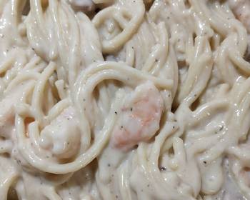 How To Making Recipe Creamy alfredo chicken and shrimp pasta Yummy