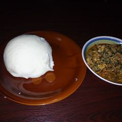 A picture of Pounded yam with egusi soup.
