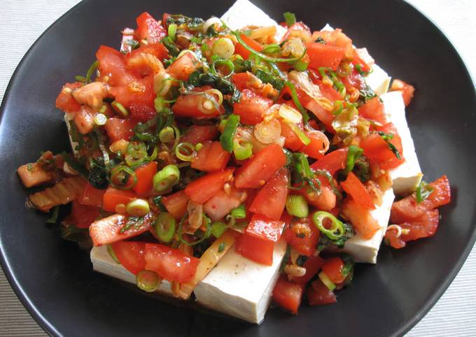 Spicy Tofu, Tomato & Kimchi Salad