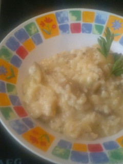 Una foto de Risotto de berenjena y calabacín