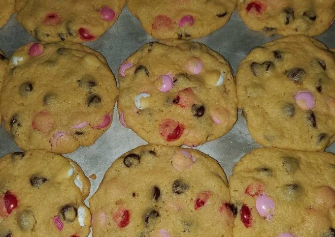 Valentine's Day chocolate chip and m&m cookies